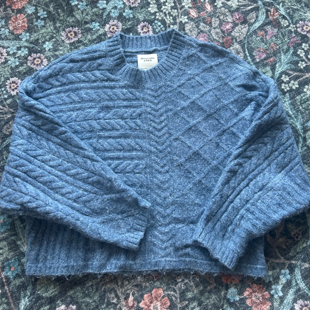 Abercrombie & Fitch Textured Blue Crewneck Sweater